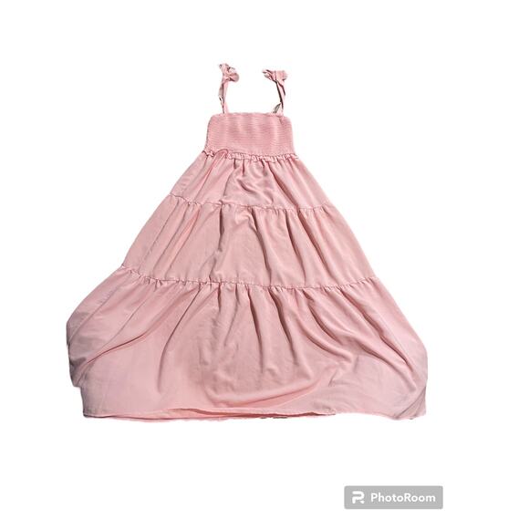 Francesca's Mi Ami Tiered Tank Maxi Dress Womens Size Small Shirred Ruched Pink - Picture 1 of 9